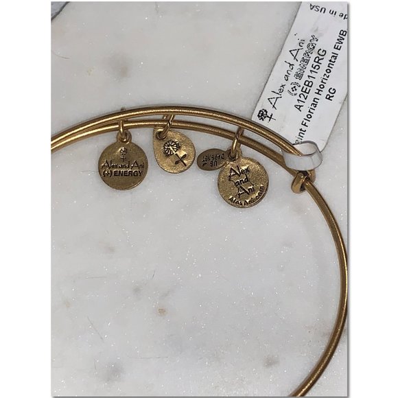 Alex and Ani Saint Florian Charm Horizontal Bangle Bracelet Gold Tag Attached - Picture 5 of 9